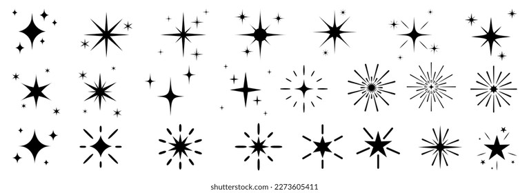 Set sparkles star symbols vector. The set of original vector stars sparkle icon. Bright firework, decoration twinkle, shiny flash. Glowing light effect stars and bursts collection.