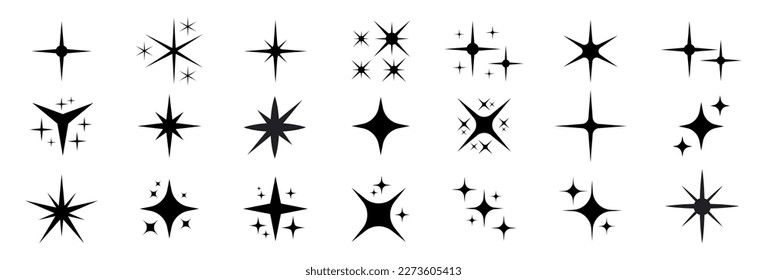Set sparkles star symbols vector. The set of original vector stars sparkle icon. Bright firework, decoration twinkle, shiny flash. Glowing light effect stars and bursts collection.