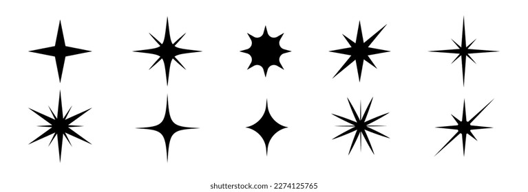 Setze Sternzeichen, Vektorgrafik. Die Reihe der ursprünglichen Vektorsterne funkelt Symbol. Helles Feuerwerk, Zierdekor, glänzender Blitz. Glühende Lichteffekte Sterne und Burst Kollektion.