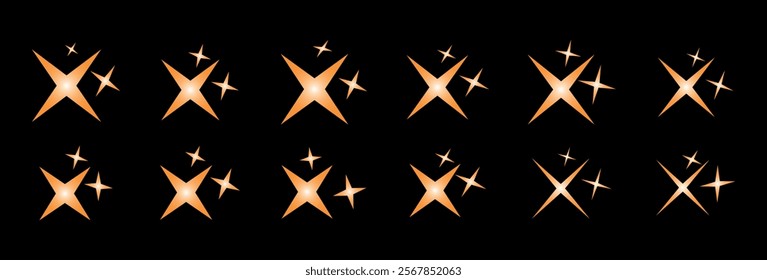 Set of sparkles and Stars on black Background. Shine sparkle icon. star for logo, sparkle clipart Icon.