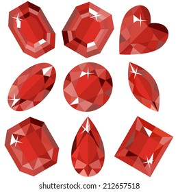 Set of sparkling amethyst of various shapes. Vector illustration.