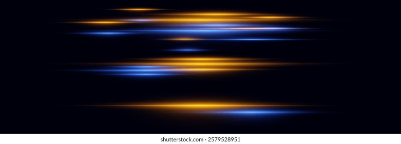 Set of sparkling lines, laser beam, light effect. On a black background.