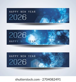 Set of Sparkling Shimmering Ice Cold Blue Horizontal Christmas, Happy New Year Headers or Banners for Web, Vector Design Template - 2026