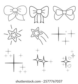 Set of sparkling star and bow on transparent background