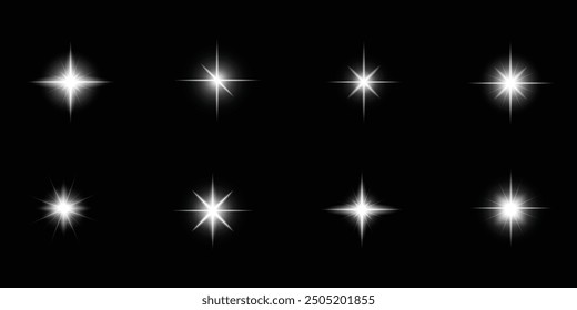 Conjunto de estrellas brillantes. Efecto de brillo de estrellas. Concepto de Navidad. Luces festivas