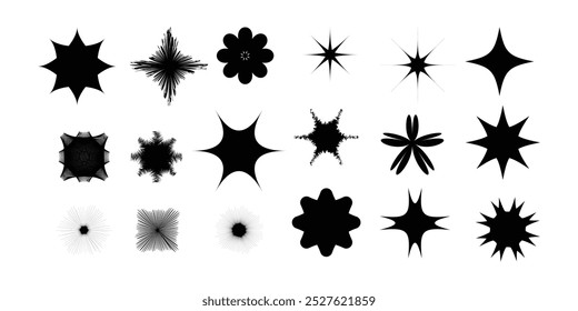 set of Sparkling Stars icon in different shapes. Retro futuristic sparkle icons collection.