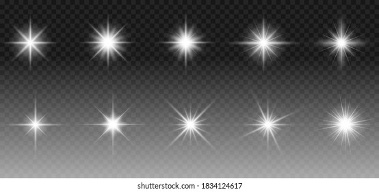 A set of sparkling stars.Glow effect. Christmas concept. Festive lights. Vector illustration EPS 10