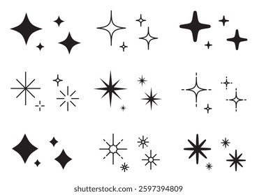 Set of sparkling vector icons. shiny, glittery.