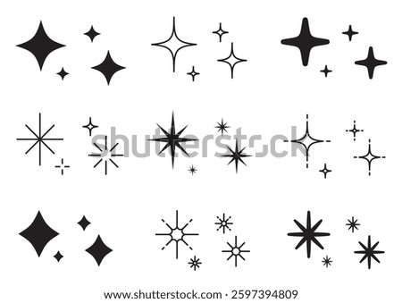 Set of sparkling vector icons. shiny, glittery.