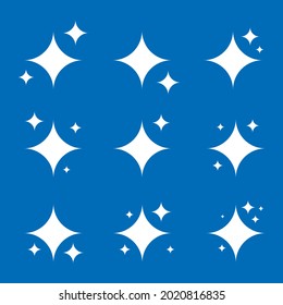 Set of sparkling white star clean vector on blue background