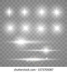 Set Of Sparks Isolated. Vector Glowing Stars. Lens Flares and Sparkles Template For Your Design
