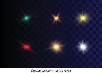 Set Of  Sparks Isolated. Vector Glowing Stars. Lens Flares and Sparkles Template For Your Design