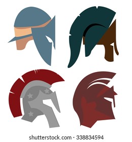 Set Spartan Helmet, Greek warrior, Gladiator - legionnaire heroic soldier - vector