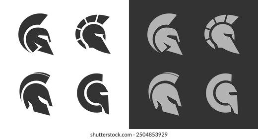 Set of Spartan Knight Helmet warrior icon logo vector design isolated