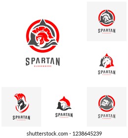 Set of Spartan Logo design vector illustration . Spartan Helmet Logo template. Modern professional logo set for a sport team