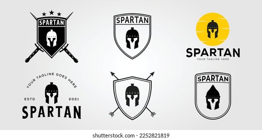 set of spartan troops mask logo vector illustration design