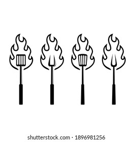 set spatula BBQ barbeque GRILL TOOL LOGO DISEÑO VECTOR ilustración plana