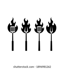 set spatula BBQ barbeque GRILL TOOL LOGO ICON DESIGN VECTOR flat illustration design