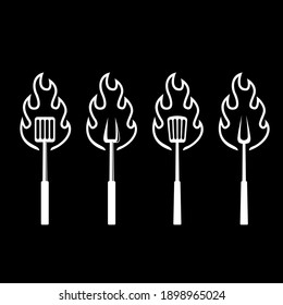 set spatula BBQ barbeque GRILL TOOL LOGO ICON DESIGN VECTOR flat illustration design