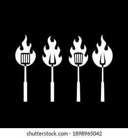 set spatula BBQ barbeque GRILL TOOL LOGO ICON DESIGN VECTOR flat illustration design