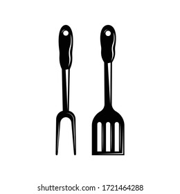 Set of spatula and fork logo vector illustration. Black / silhouette.