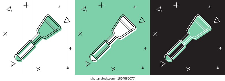 Set Spatula icon isolated on white and green, black background. Kitchen spatula icon. BBQ spatula sign. Barbecue and grill tool.  Vector