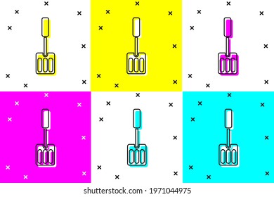 Set Spatula icon isolated on color background. Kitchen spatula icon. BBQ spatula sign. Barbecue and grill tool.  Vector