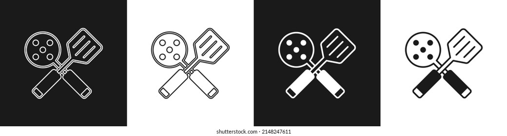 Establece el icono de Spatula aislado en el fondo blanco y negro. Icono de la espátula de cocina. Señal de espátula de barbacoa. Parrillada y barbacoa.  Vector