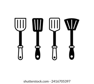 set spatula icons of kitchen utensils simple black white flat vector design illustration collection template