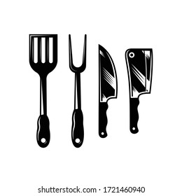 Set of spatula and knife logo vector illustration. Black / silhouette.