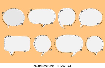 Set of speak bubble text, chatting box, message box outline cartoon vector illustration design. Balloon doodle style of thinking or announcement sign symbol.