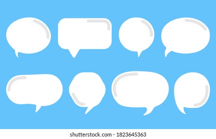 Set of speak bubble text, chatting box, message box outline cartoon vector illustration design. Balloon doodle style of thinking sign symbol.