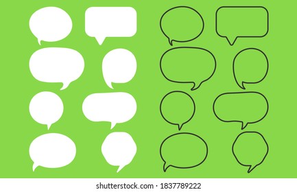 Conjunto de texto de burbuja de voz, cuadro de charla, cuadro de mensaje, esquema de dibujo de dibujos animados diseño de ilustración vectorial. Estilo de doodle de globo del símbolo del signo del pensamiento.