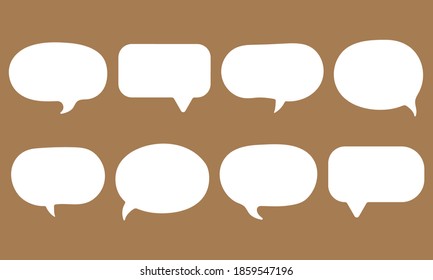 Set of speak bubble text, chatting box, message box outline cartoon vector illustration design. Balloon doodle style of thinking sign symbol on brown color background.