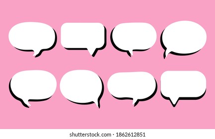 Set of speak bubble text, chatting box, message box outline cartoon vector illustration design. Balloon doodle style of thinking sign symbol.