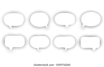 Set of speak bubble text, chatting box, message box outline cartoon vector illustration design. Balloon doodle style of thinking sign symbol on white color background.