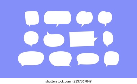 Set of speak bubble text, chatting box, message box outline cartoon vector illustration design. Balloon doodle style of thinking sign symbol.
