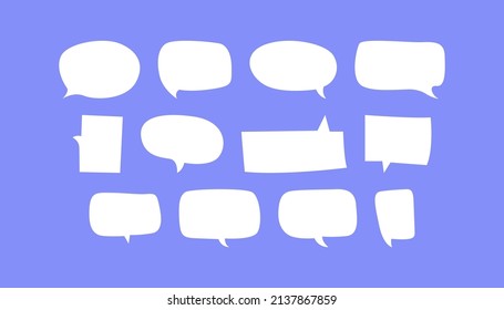Set of speak bubble text, chatting box, message box outline cartoon vector illustration design. Balloon doodle style of thinking sign symbol.
