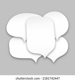 Set of speak bubble text, chatting box, message box outline cartoon. Balloon doodle style of thinking sign symbol. Vector illustration on gray background.