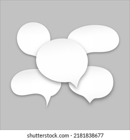 Set of speak bubble text, chatting box, message box outline cartoon. Balloon doodle style of thinking sign symbol. Vector illustration on gray background.