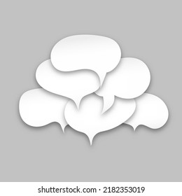Set of speak bubble text, chatting box, message box outline cartoon. Balloon doodle style of thinking sign symbol. Vector illustration on gray background.