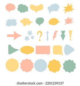Set of speak bubble text, chatting box, message box outline cartoon vector illustration design in pastel colors