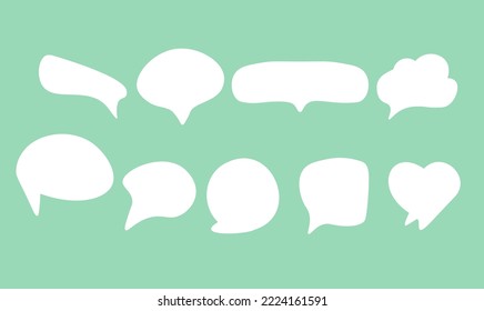 Conjunto de texto de burbuja de voz, cuadro de charla, diseño de cuadro de mensaje. Estilo de doodle de globo del símbolo del signo del pensamiento. Ilustración del vector