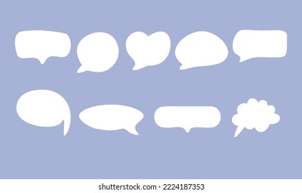 Conjunto de texto de burbuja de voz, cuadro de charla, diseño de cuadro de mensaje. Estilo de doodle de globo del símbolo del signo del pensamiento. Ilustración del vector