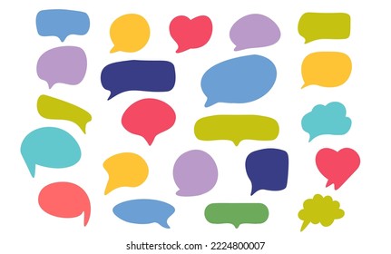 Set of speak bubble text, chatting box, message box design. Balloon doodle style of thinking sign symbol. Vector illustration