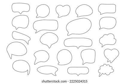 Set of speak bubble text, chatting box, message box design. Balloon doodle style of thinking sign symbol. Vector illustration