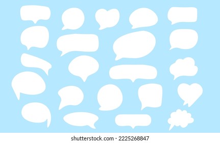 Conjunto de texto de burbuja de voz, cuadro de charla, diseño de cuadro de mensaje. Estilo de doodle de globo del símbolo del signo del pensamiento. Ilustración del vector