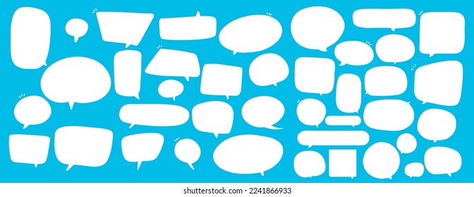 Set of speak bubble text, chatting box, message box outline cartoon illustration design. Balloon doodle style of thinking sign symbol. color cute and lovely chat speech sticker. box, text, dialog, art