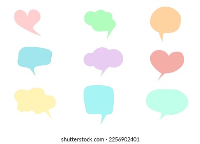 Set of speak bubble text, chatting box, message box outline cartoon vector illustration design. Balloon doodle style of thinking sign symbol.