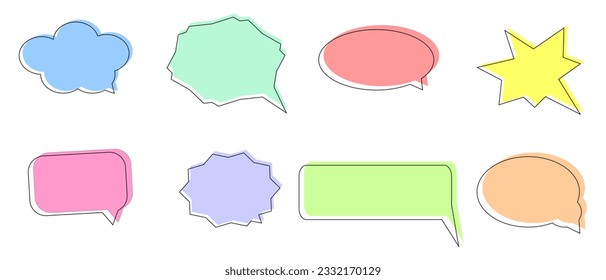 Set of speak bubble text, chatting box, message box outline cartoon vector illustration design.
